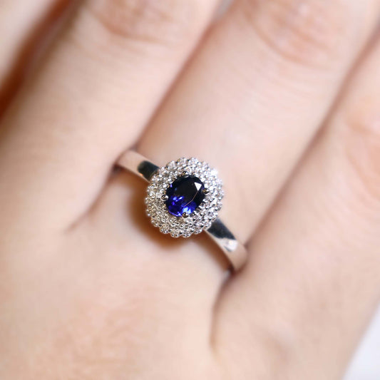Classic Oval Sapphire Double Halo Diamond Ring
