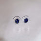 Classic Oval Blue Sapphire Double Halo Earrings