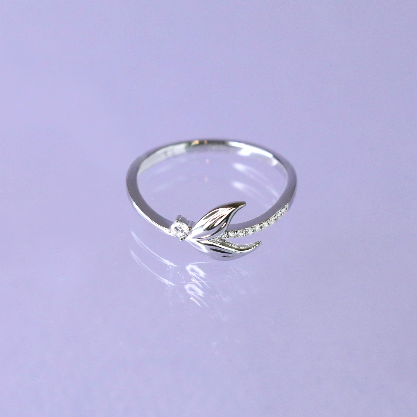 Silver Mermaid Tail Diamond Custom Birthstone Ring