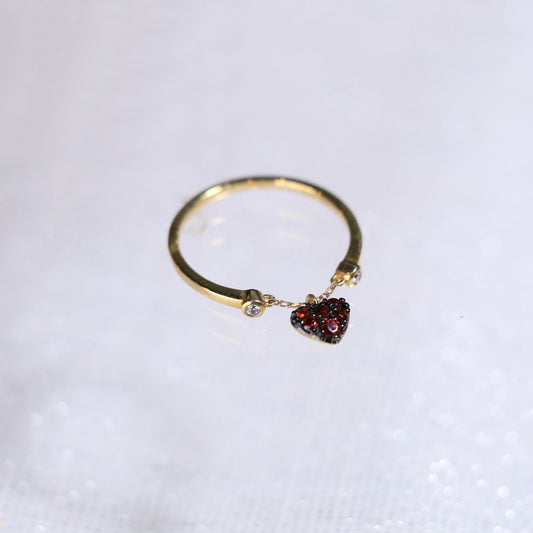 Garnet Heart Chain Ring