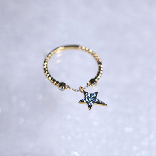 Gold Blue Topaz Star Chain Ring