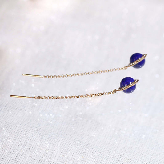 Lapis Halo Drop Planet Earrings
