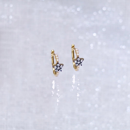 Swiss Blue Topaz Brass Star Huggie Earrings