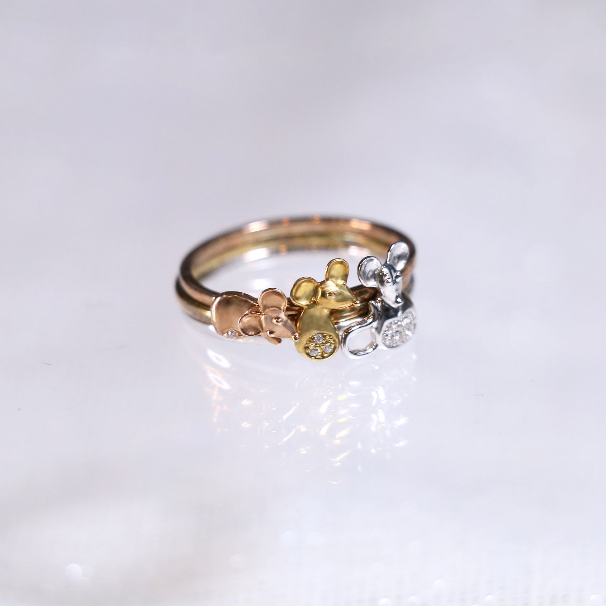玫瑰金單鑽小萌鼠戒指 - LaSua Jewelry