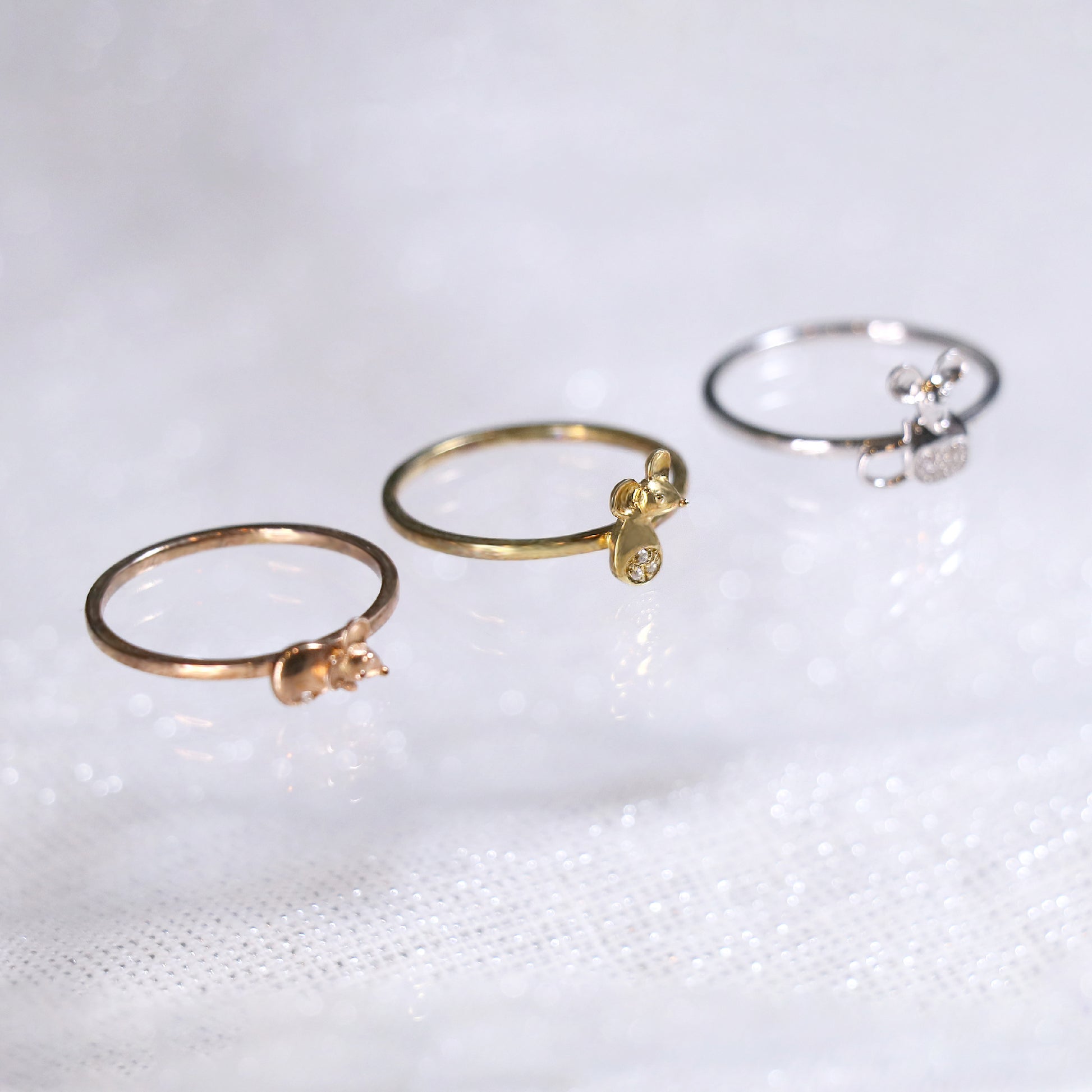 玫瑰金單鑽小萌鼠戒指 - LaSua Jewelry