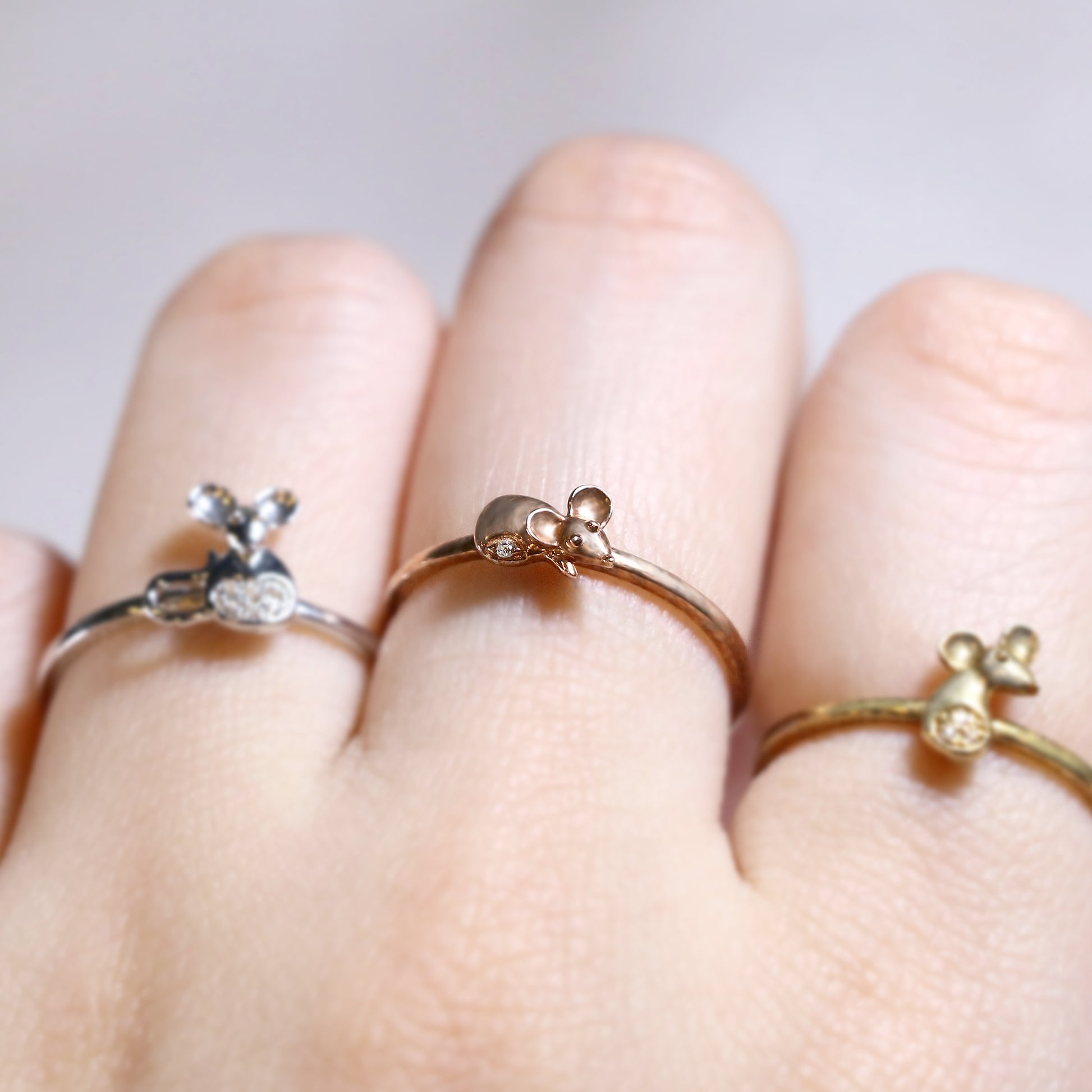 玫瑰金單鑽小萌鼠戒指 - LaSua Jewelry