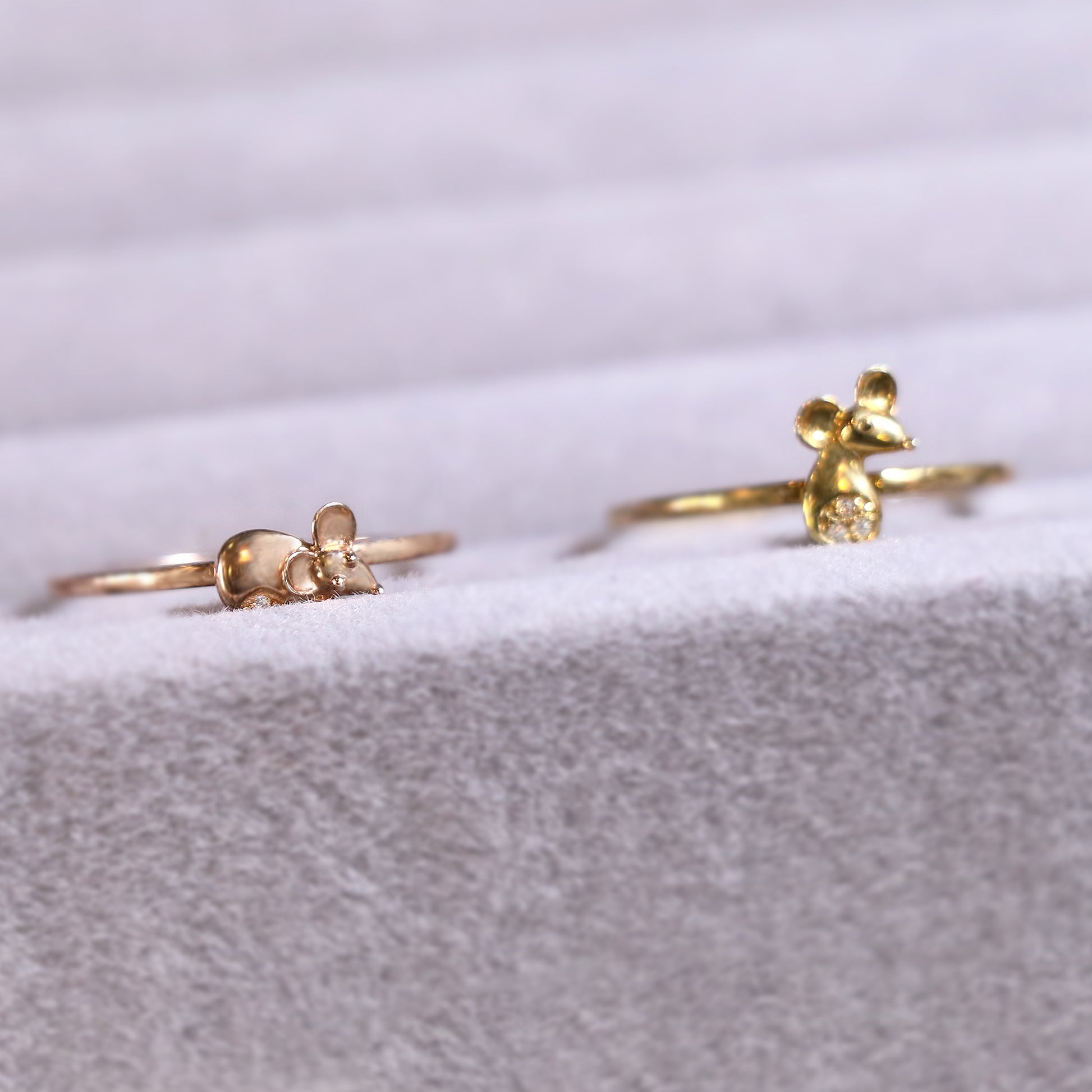 玫瑰金單鑽小萌鼠戒指 - LaSua Jewelry