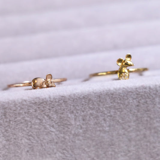 玫瑰金單鑽小萌鼠戒指 - LaSua Jewelry