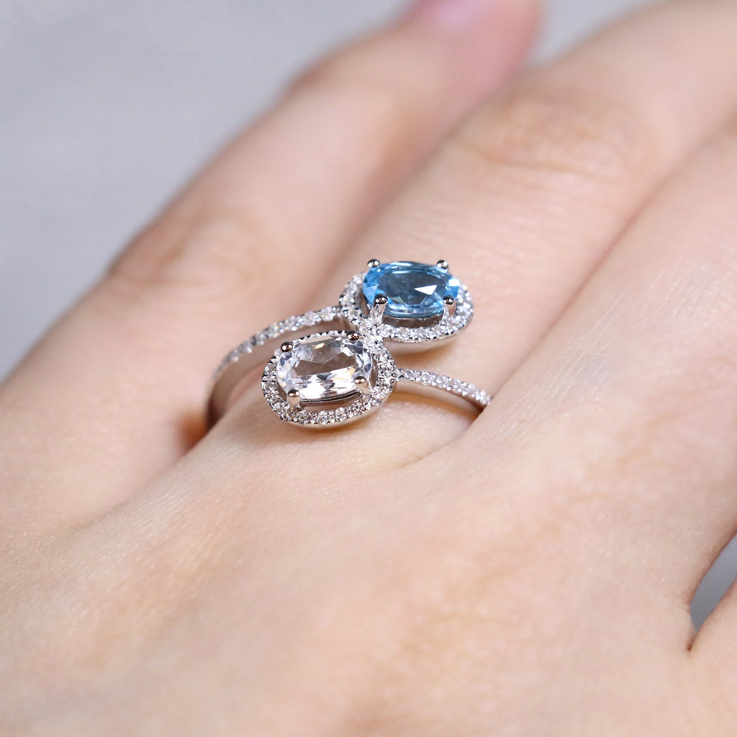 Oval Blue White Topaz Custom Gem Ring