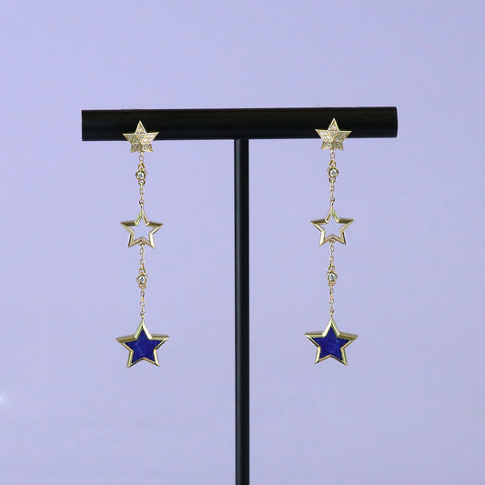 Lapis Open Star Drop Earrings