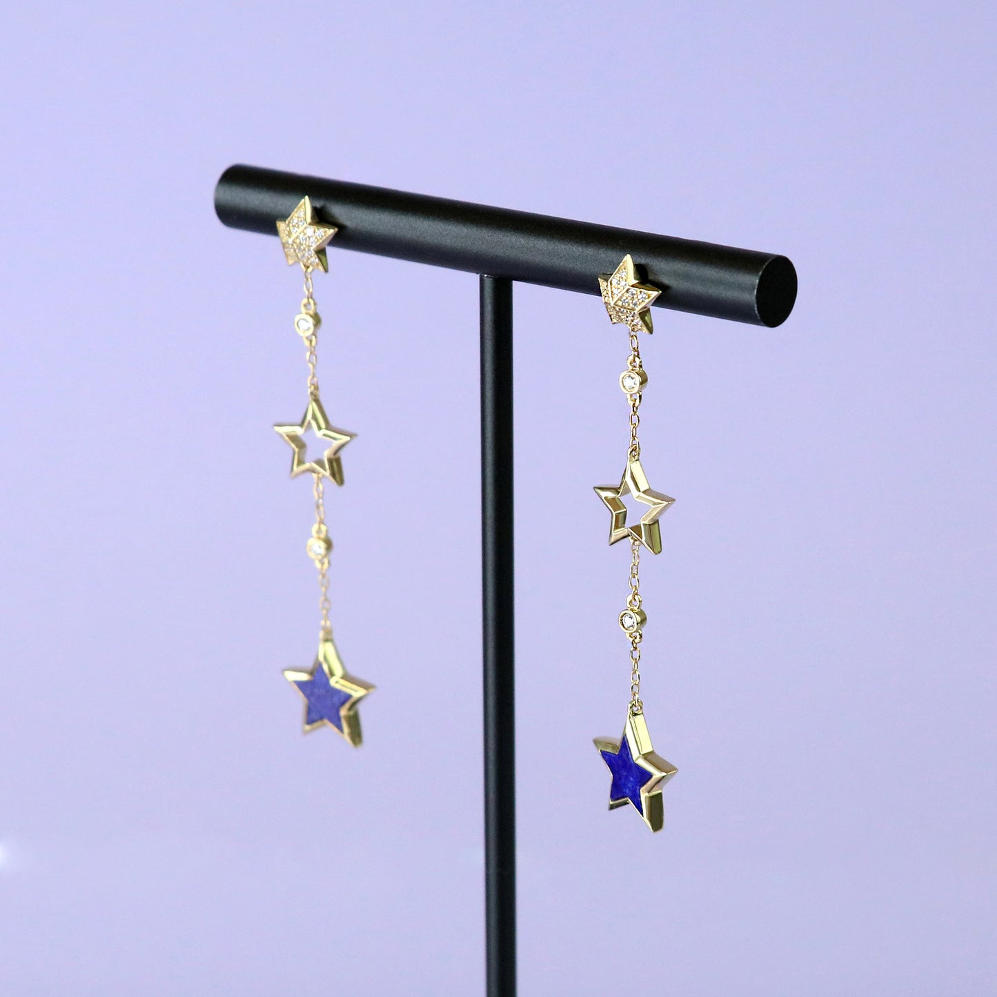 Lapis Open Star Drop Earrings