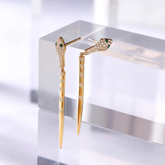 Emerald Diamond Snake Long Drop Earrings